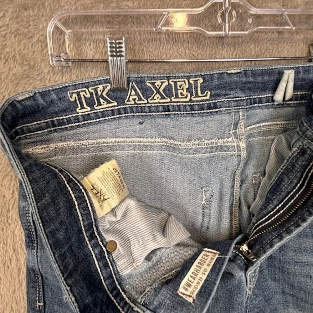 TK Axel‎ Mens Slim Bootcut Jeans Blue Medium Wash Embroidered Pockets 32x30
